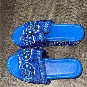 Blue Paisley Slide Sandals